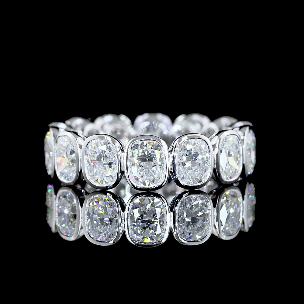 14K White Gold Eternity Band with Bezel Set Cushion Brilliant Lab Diamonds - 5.49 Carat Total Weight (E-F Color, VS Clarity) - Covaloro Fine Jewelry