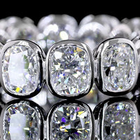 14K White Gold Eternity Band with Bezel Set Cushion Brilliant Lab Diamonds - 5.49 Carat Total Weight (E-F Color, VS Clarity) - Covaloro Fine Jewelry