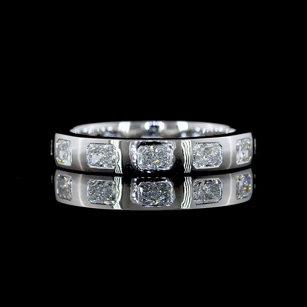 14K White Gold Eternity Band with Bezel Set East-West Radiant Cut Lab Diamonds - 1.20 Carat Total Diamond Weight - Covaloro Fine Jewelry
