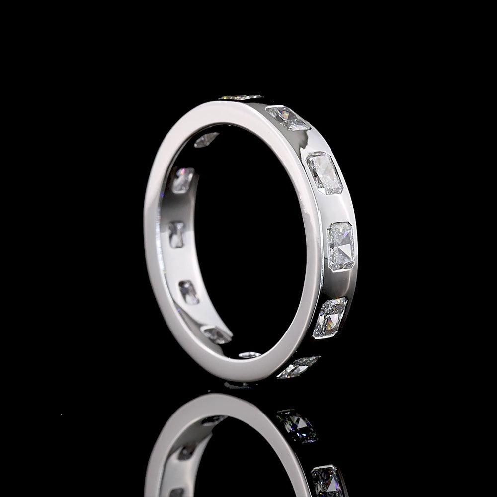 14K White Gold Eternity Band with Bezel Set East-West Radiant Cut Lab Diamonds - 1.20 Carat Total Diamond Weight - Covaloro Fine Jewelry