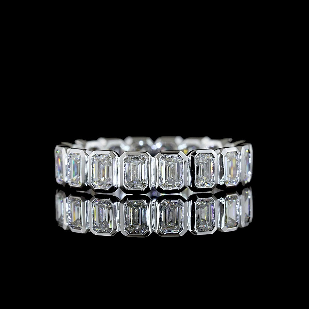 14K White Gold Eternity Band with Bezel Set Emerald Cut Lab Diamonds - 2.11 Carat Total Weight, 18 Stones, E-F Color VS Clarity - Covaloro Fine Jewelry