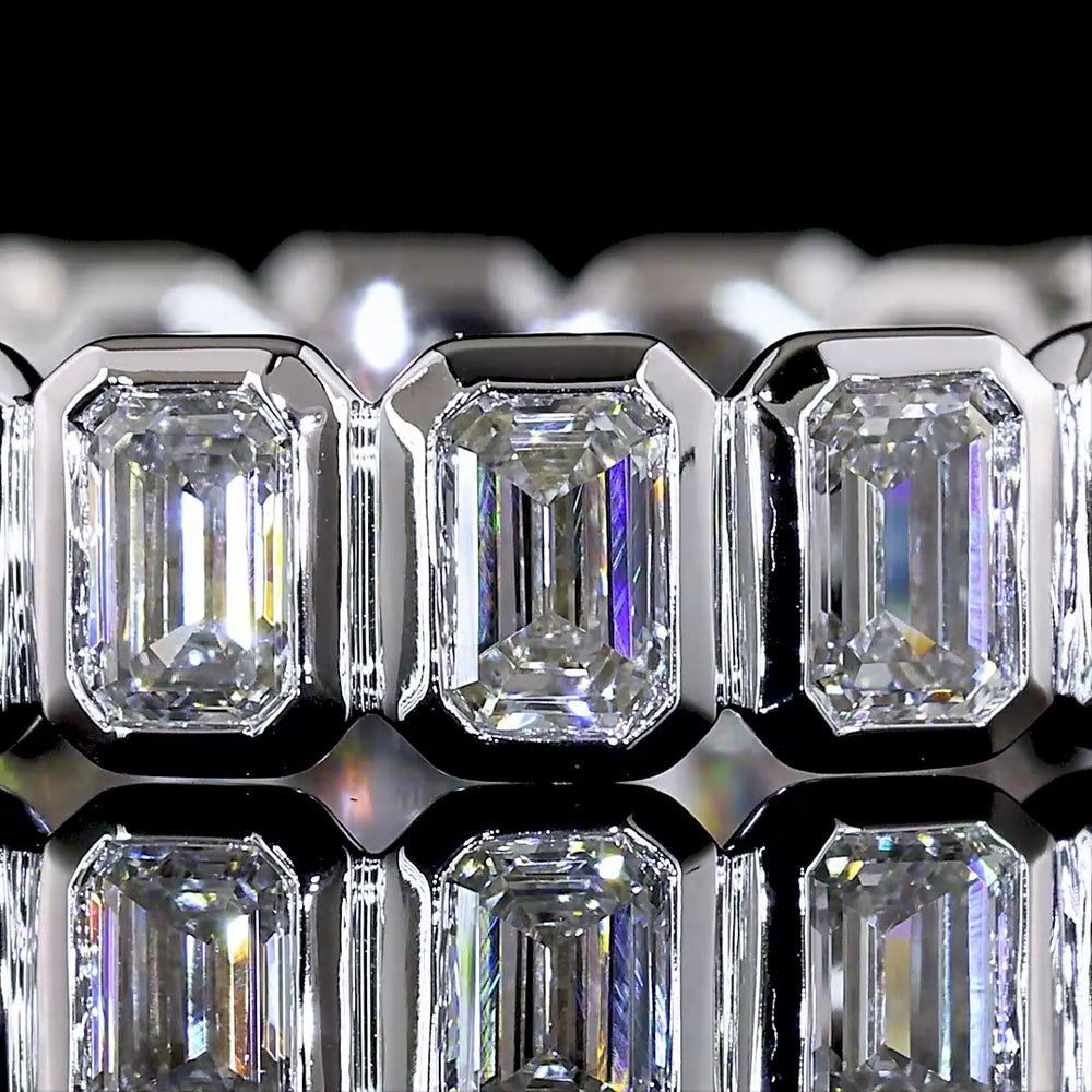 14K White Gold Eternity Band with Bezel Set Emerald Cut Lab Diamonds - 2.11 Carat Total Weight, 18 Stones, E-F Color VS Clarity - Covaloro Fine Jewelry
