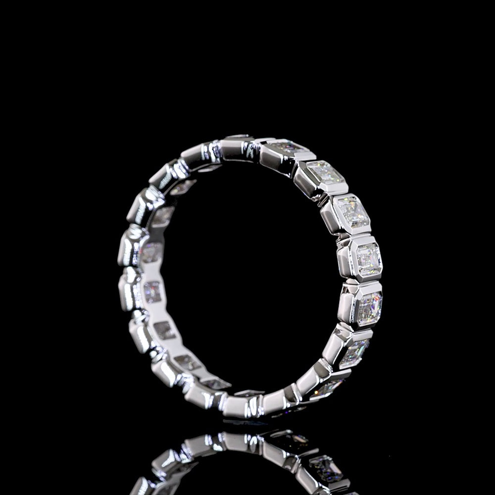 14K White Gold Eternity Band with Bezel Set Emerald Cut Lab Diamonds - 2.11 Carat Total Weight, 18 Stones, E-F Color VS Clarity - Covaloro Fine Jewelry