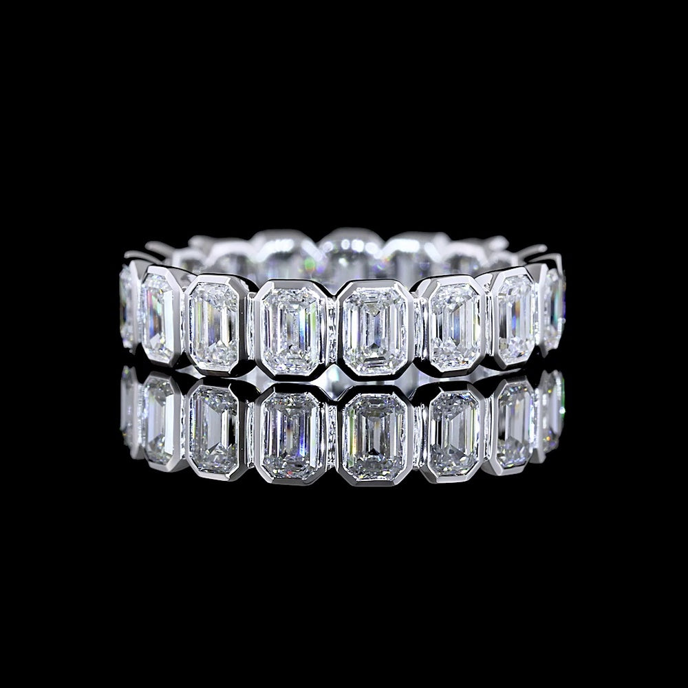 14K White Gold Eternity Band with Bezel Set Emerald Cut Lab Diamonds - 2.50 Carat Total Diamond Weight - Covaloro Fine Jewelry