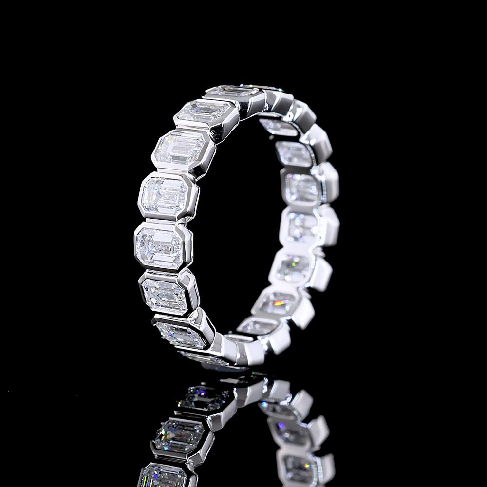 14K White Gold Eternity Band with Bezel Set Emerald Cut Lab Diamonds - 2.50 Carat Total Diamond Weight - Covaloro Fine Jewelry