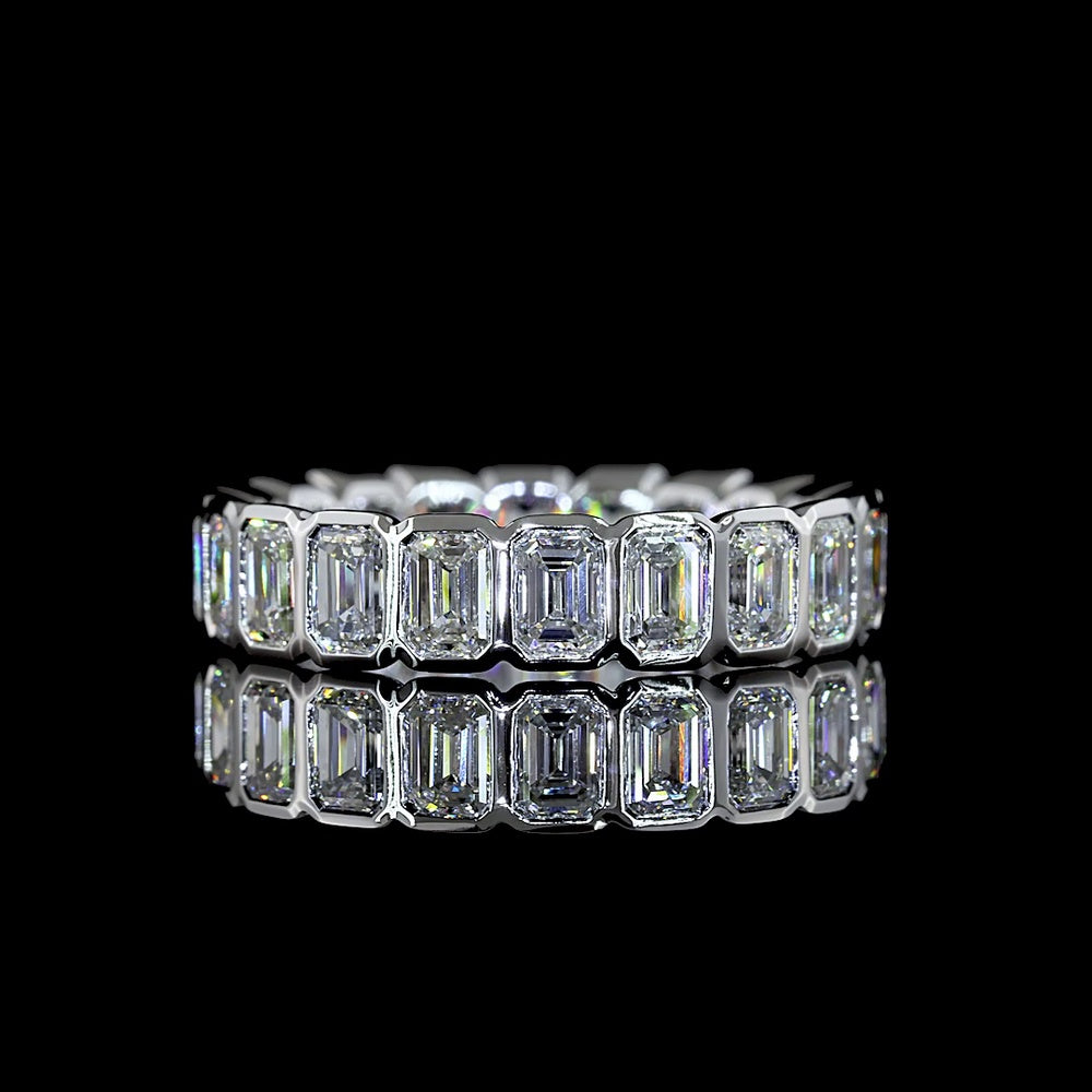 14K White Gold Eternity Band with Bezel-Set Emerald Cut Lab Diamonds - 3.10 Carats Total Diamond Weight - Covaloro Fine Jewelry