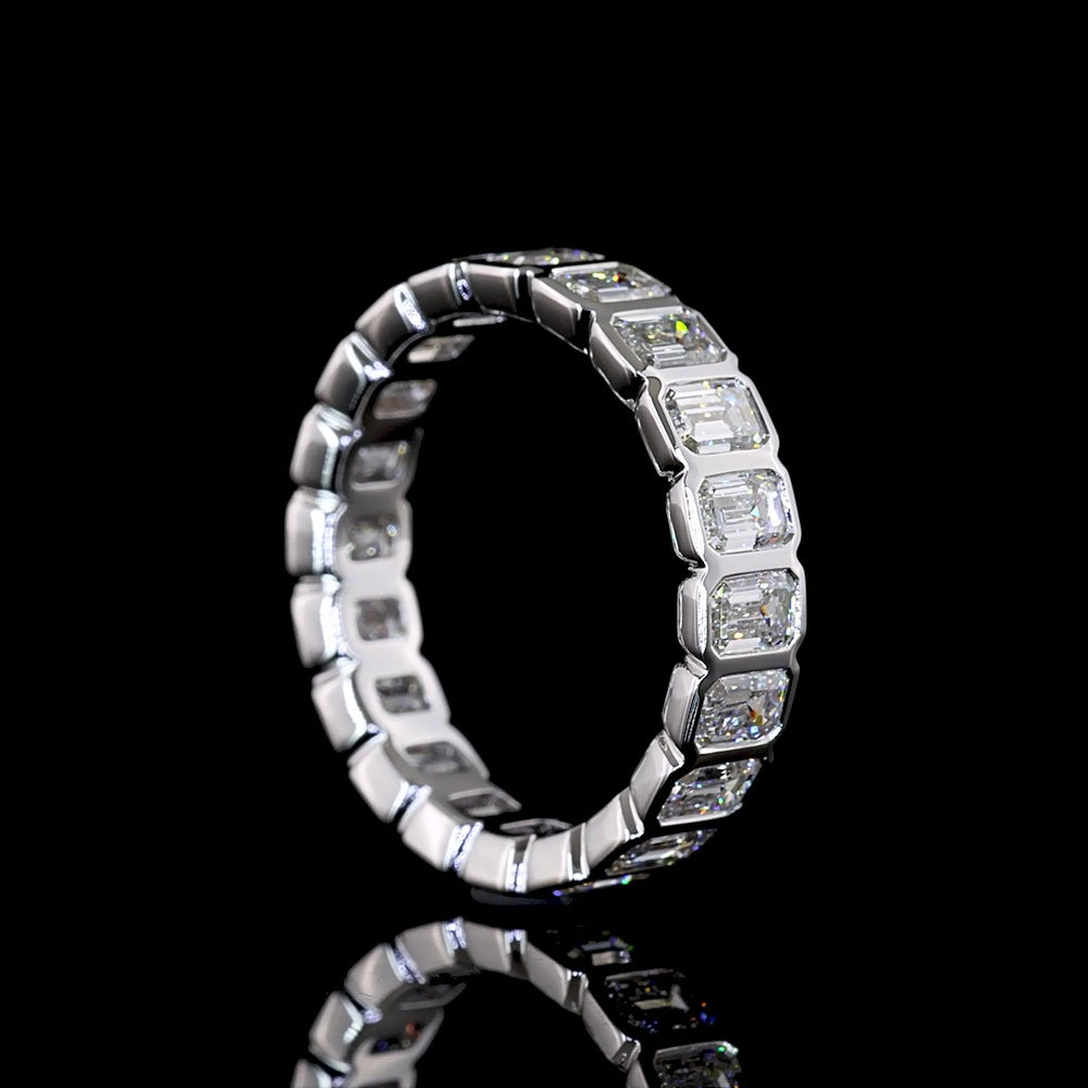 14K White Gold Eternity Band with Bezel-Set Emerald Cut Lab Diamonds - 3.10 Carats Total Diamond Weight - Covaloro Fine Jewelry