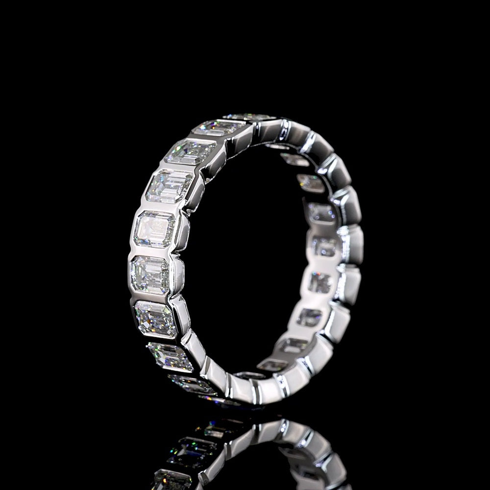 14K White Gold Eternity Band with Bezel-Set Emerald Cut Lab Diamonds - 3.10 Carats Total Diamond Weight - Covaloro Fine Jewelry