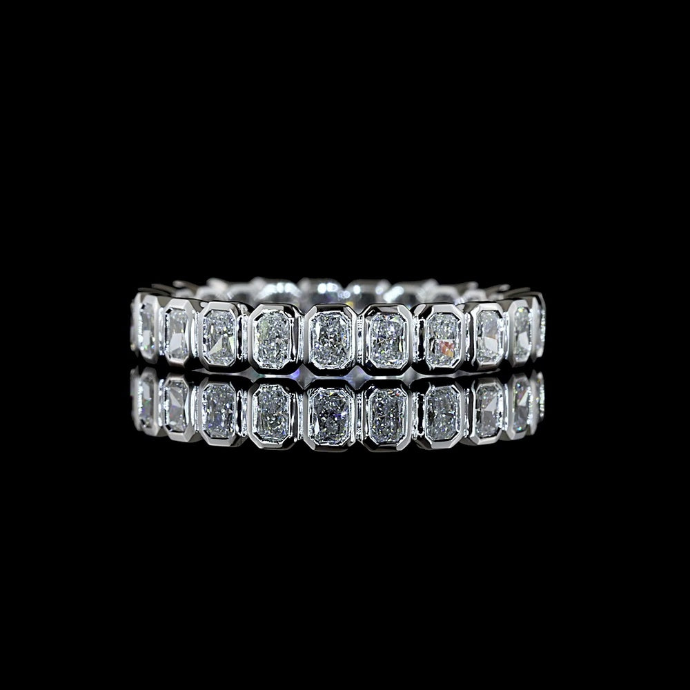 14K White Gold Eternity Band with Bezel Set North-South Radiant Cut Lab Diamonds - 1.15 Carat Total Weight - Covaloro Fine Jewelry