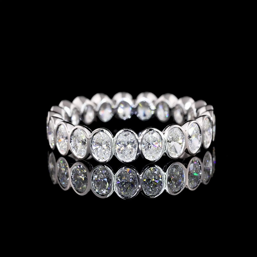 14K White Gold Eternity Band with Bezel Set Oval Cut Lab Diamonds - 21 Stones, 1.88 Total Carat Weight, E-F Color VS2 Clarity - Covaloro Fine Jewelry