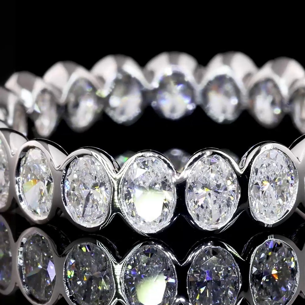 14K White Gold Eternity Band with Bezel Set Oval Cut Lab Diamonds - 21 Stones, 1.88 Total Carat Weight, E-F Color VS2 Clarity - Covaloro Fine Jewelry