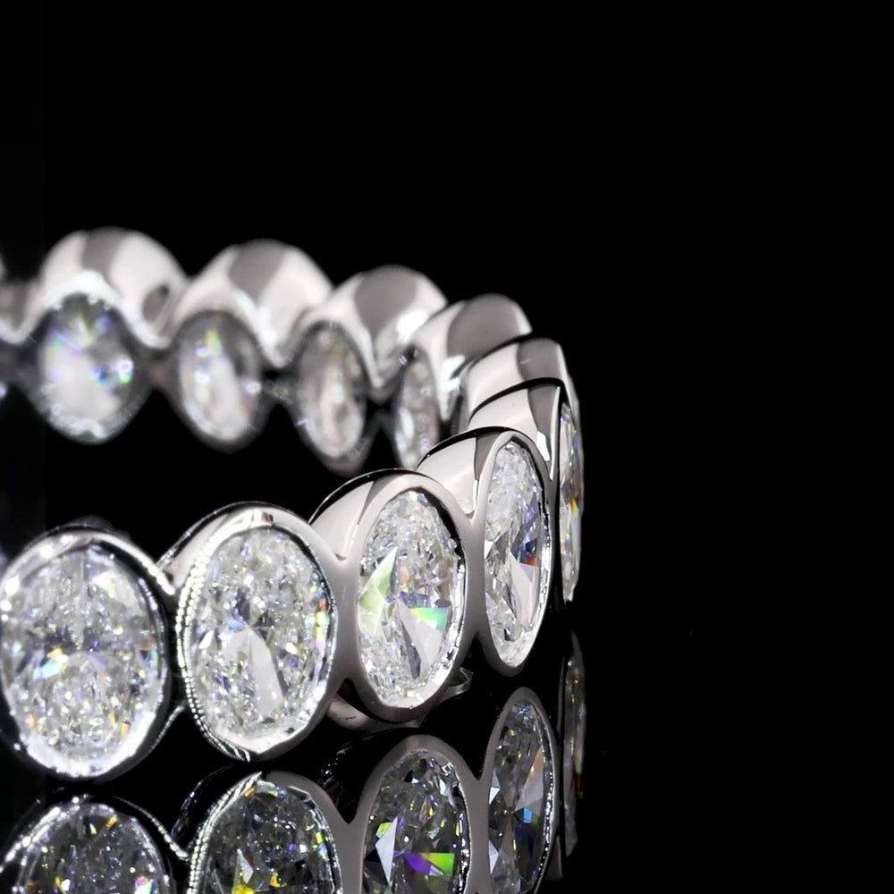 14K White Gold Eternity Band with Bezel Set Oval Cut Lab Diamonds - 21 Stones, 1.88 Total Carat Weight, E-F Color VS2 Clarity - Covaloro Fine Jewelry