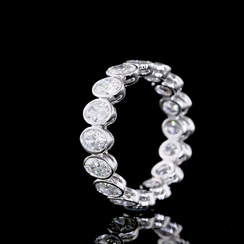 14K White Gold Eternity Band with Bezel Set Oval Cut Lab Diamonds - 3.00 Total Carat Weight - Covaloro Fine Jewelry