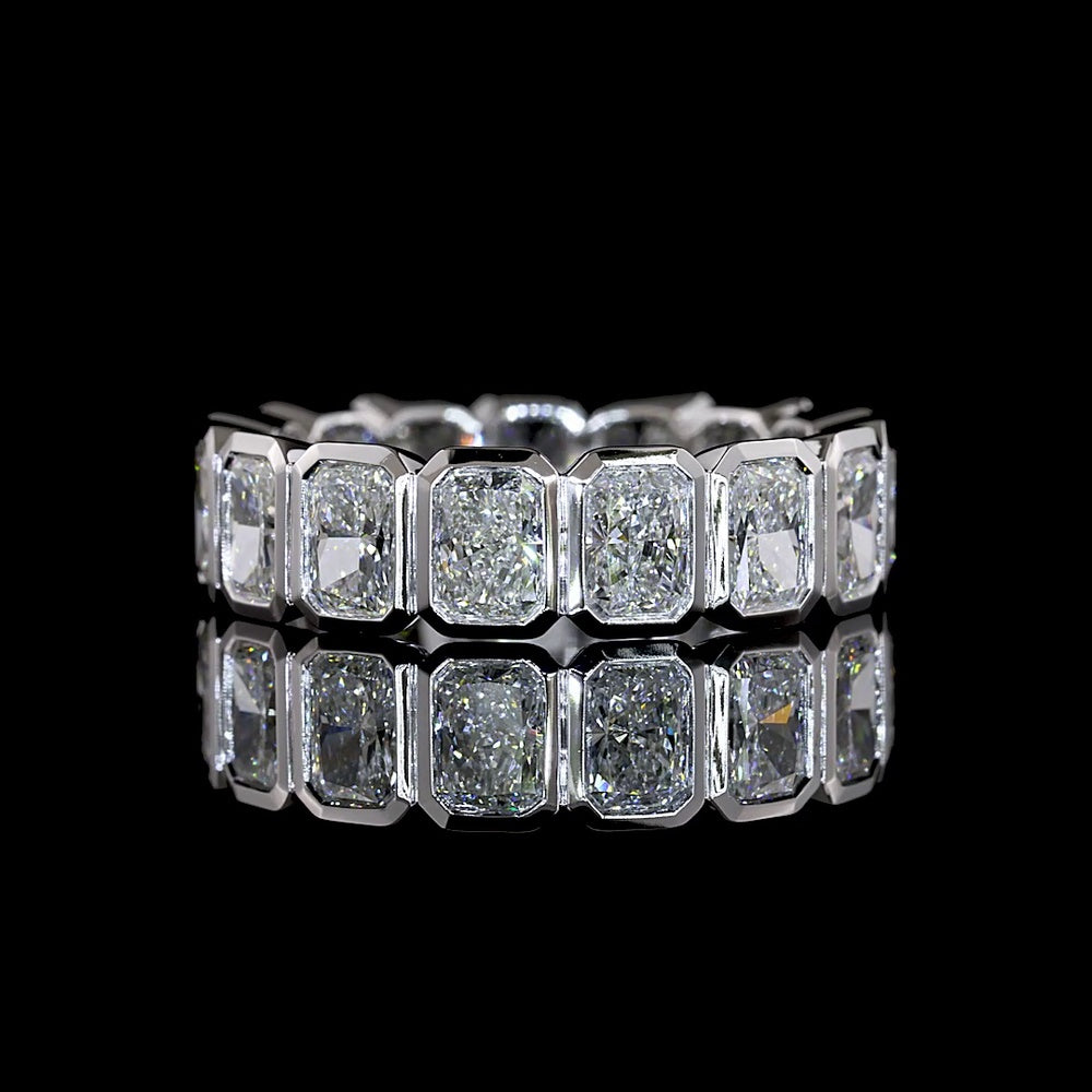 14K White Gold Eternity Band with Bezel Set Radiant Cut Lab Diamonds - 4.06 Carats Total Diamond Weight - Covaloro Fine Jewelry