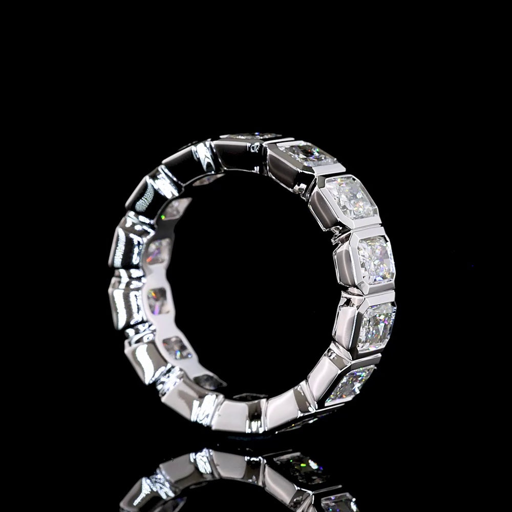 14K White Gold Eternity Band with Bezel Set Radiant Cut Lab Diamonds - 4.68 Carat Total Weight (14 Stones) - E-F VS Quality - Covaloro Fine Jewelry