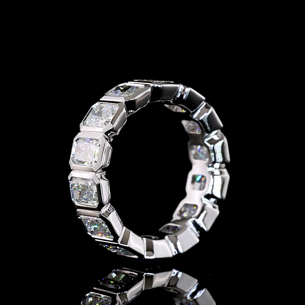14K White Gold Eternity Band with Bezel Set Radiant Cut Lab Diamonds - 4.68 Carat Total Weight (14 Stones) - E-F VS Quality - Covaloro Fine Jewelry