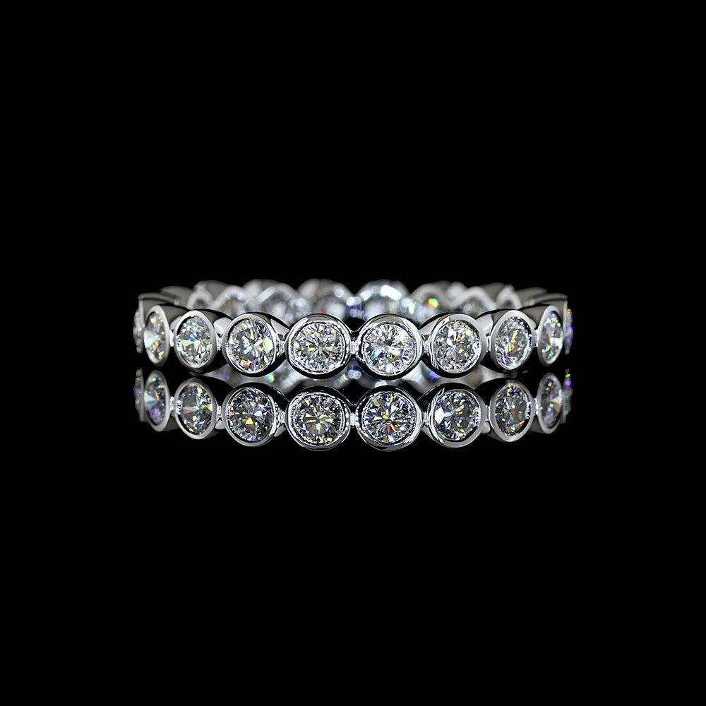 14K White Gold Eternity Band with Bezel-Set Round Lab Diamonds - 1.03 Carat Total Weight, E-F Color VS1 Clarity - Covaloro Fine Jewelry