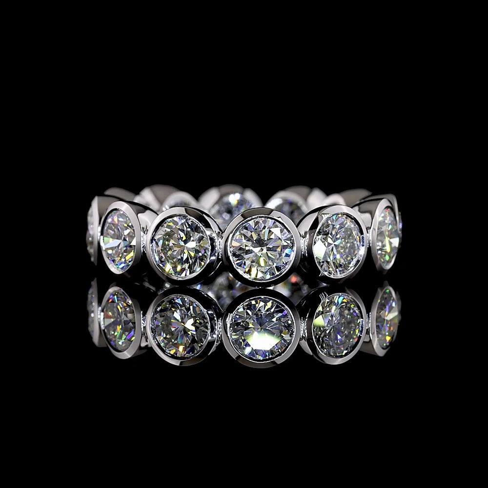 14K White Gold Eternity Band with Bezel Set Round Lab Diamonds - 5.14 Carats Total Diamond Weight (12 Stones, E-F VS1) - Covaloro Fine Jewelry