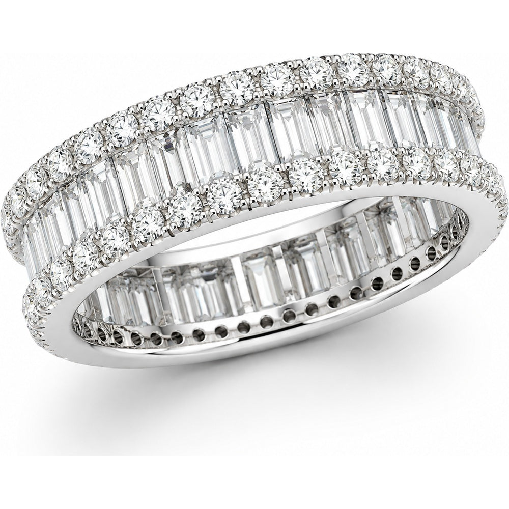 14K White Gold Eternity Band with Channel Set Baguette and Prong Set Round Diamonds - 1.28 Carat Total Diamond Weight by Auriventus