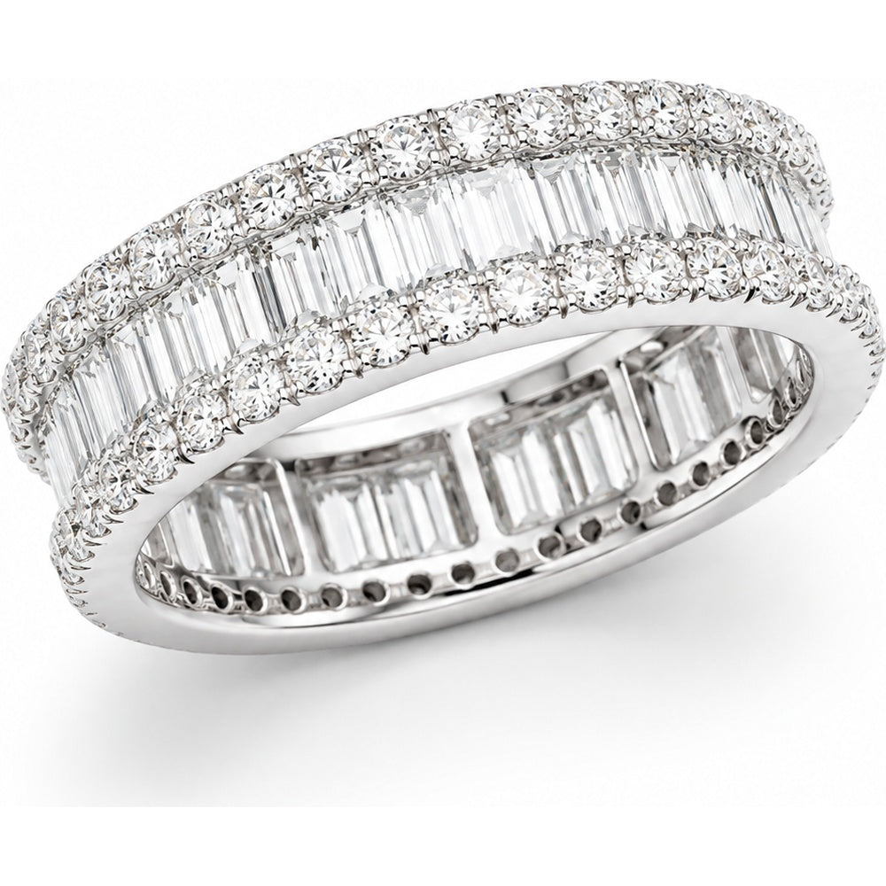 14K White Gold Eternity Band with Channel Set Baguette and Shared Prong Round Diamonds - 1.37 Carat Total Diamond Weight by Auriventus