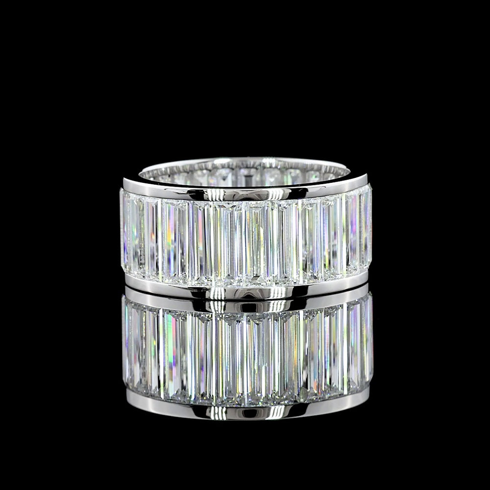 14K White Gold Eternity Band with Channel-Set Baguette Cut Lab Diamonds - 27 Stones, 7.22 Carat Total Weight, D VS1 Quality - Covaloro Fine Jewelry