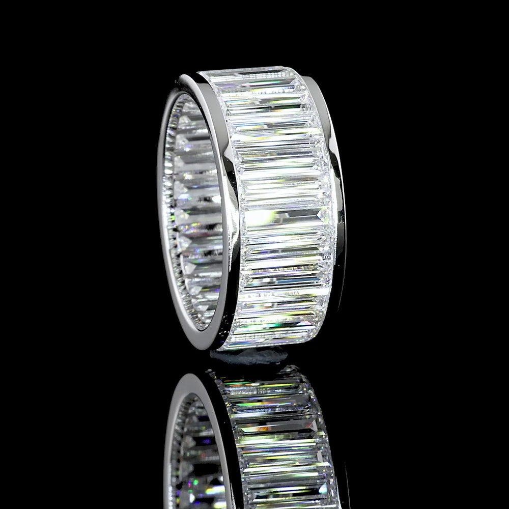 14K White Gold Eternity Band with Channel-Set Baguette Cut Lab Diamonds - 27 Stones, 7.22 Carat Total Weight, D VS1 Quality - Covaloro Fine Jewelry