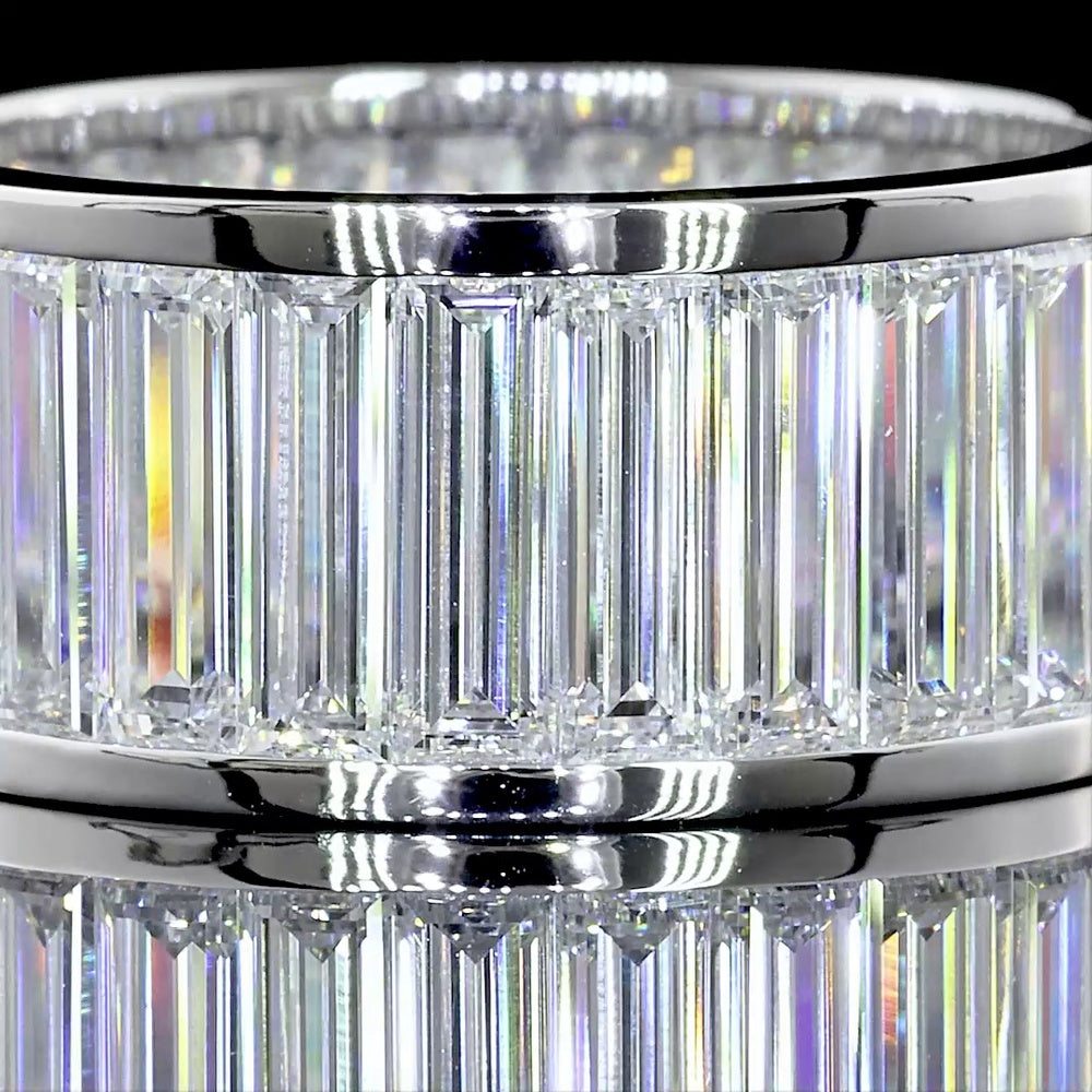 14K White Gold Eternity Band with Channel-Set Baguette Cut Lab Diamonds - 27 Stones, 7.22 Carat Total Weight, D VS1 Quality - Covaloro Fine Jewelry