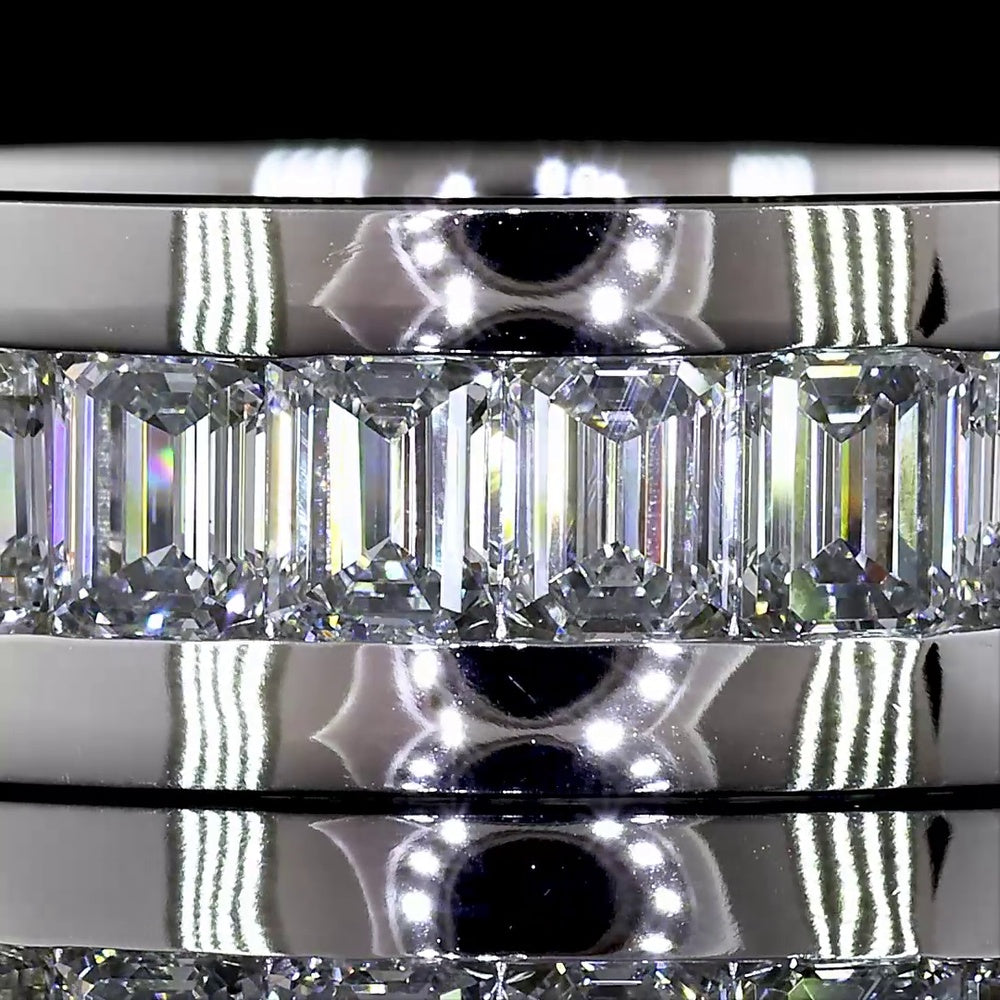 14K White Gold Eternity Band with Channel Set Emerald Cut Lab Diamonds - 3.49 Carat Total Weight - Covaloro Fine Jewelry