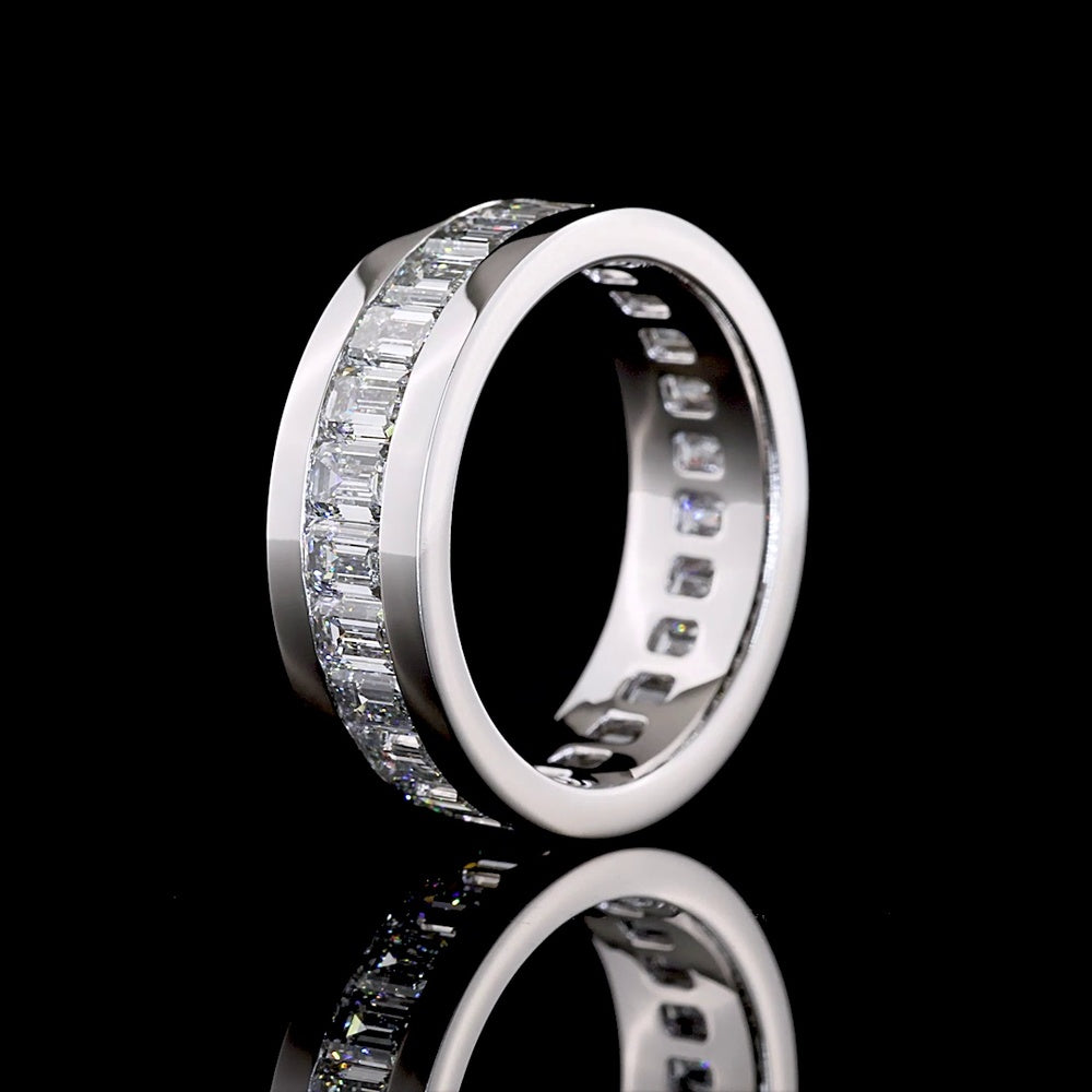 14K White Gold Eternity Band with Channel Set Emerald Cut Lab Diamonds - 3.49 Carat Total Weight - Covaloro Fine Jewelry