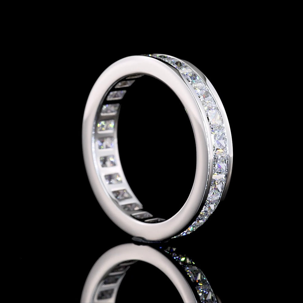 14K White Gold Eternity Band with Channel Set Princess Cut Lab Diamonds - 2.52 Carat Total Diamond Weight - Covaloro Fine Jewelry