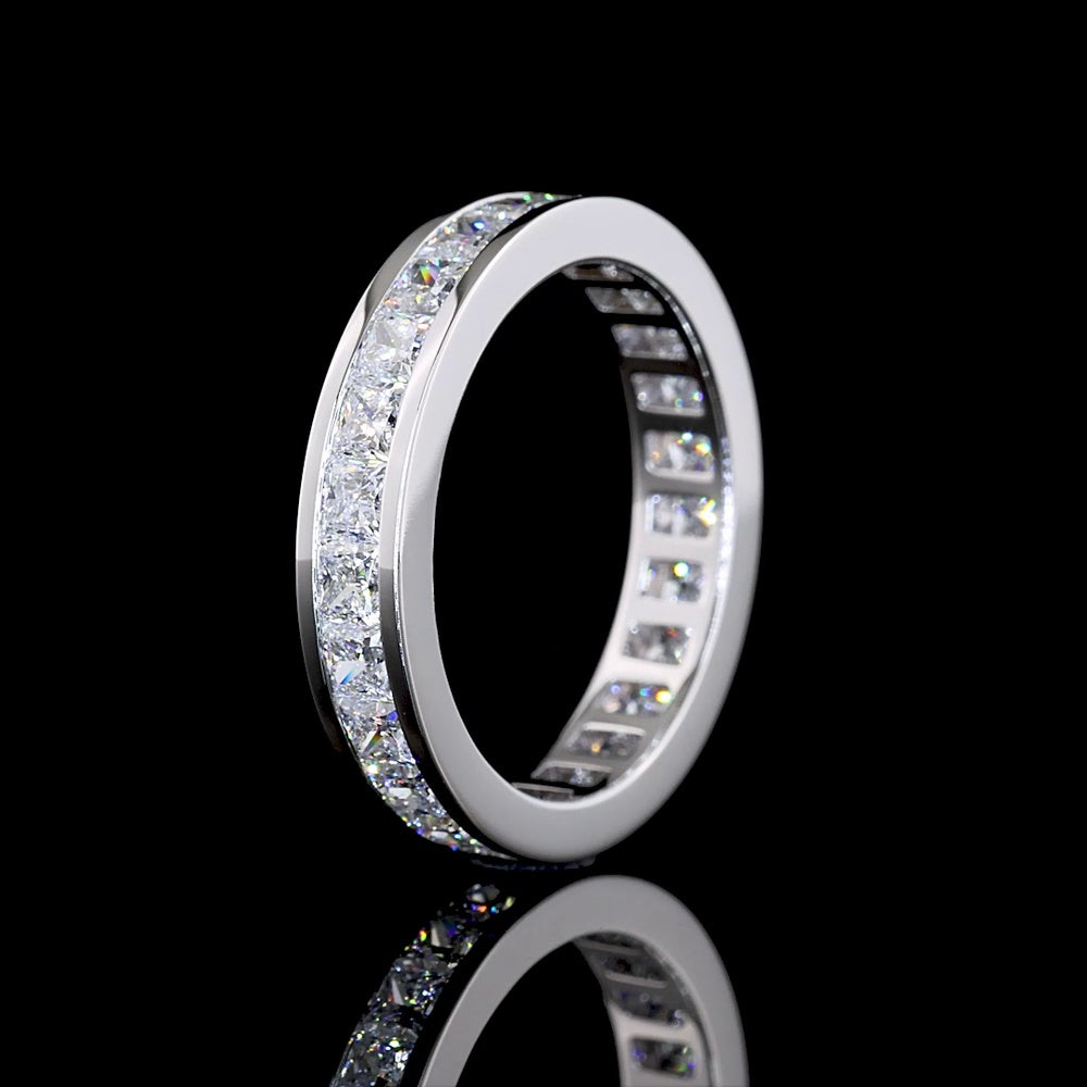 14K White Gold Eternity Band with Channel Set Princess Cut Lab Diamonds - 2.52 Carat Total Diamond Weight - Covaloro Fine Jewelry