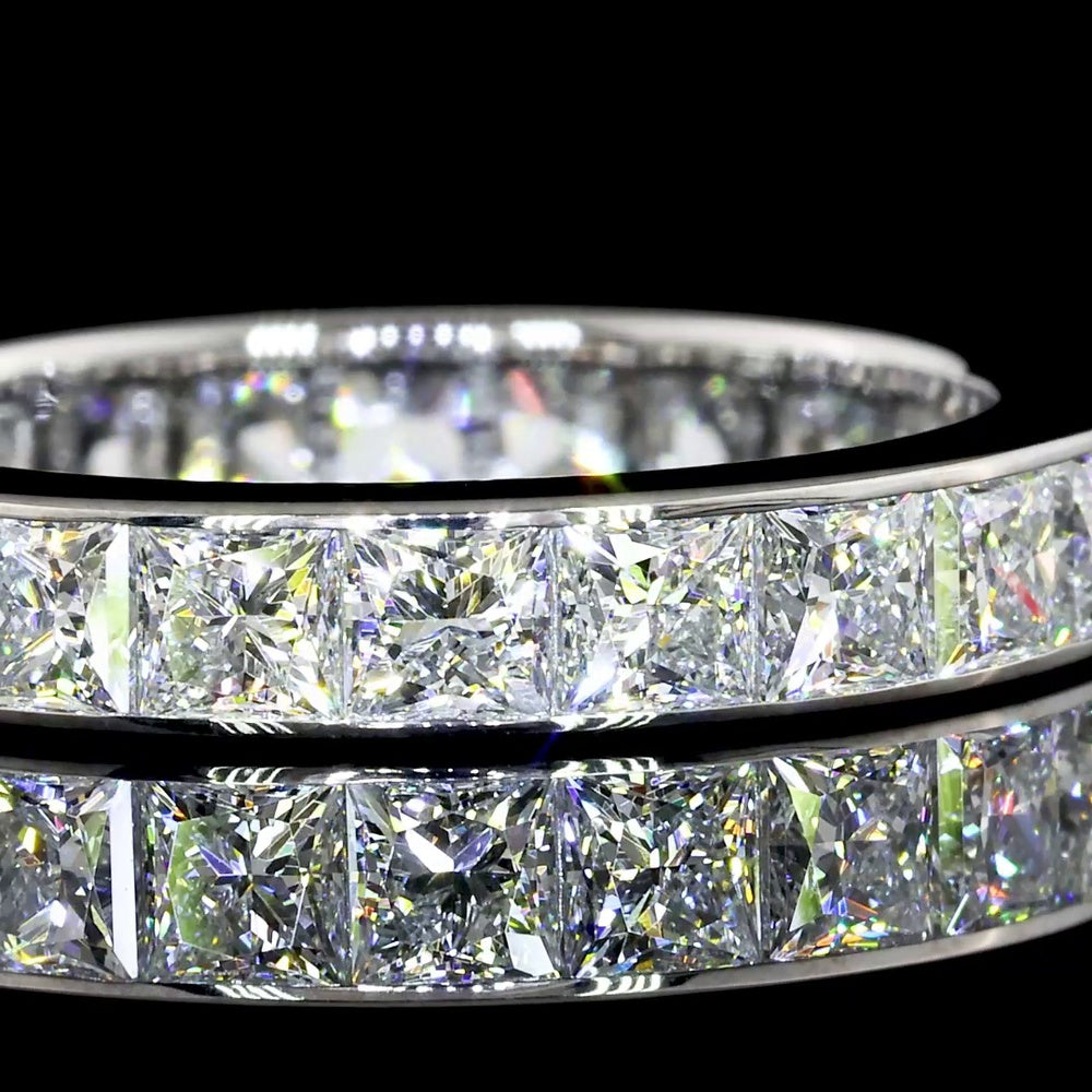 14K White Gold Eternity Band with Channel Set Princess Cut Lab Diamonds - 2.96 Carat Total Diamond Weight (22 Stones, E-F Color, VS1 Clarity) - Covaloro Fine Jewelry