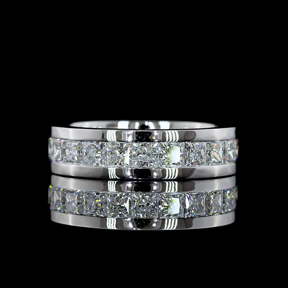 14K White Gold Eternity Band with Channel Set Princess Cut Lab Diamonds - 4.82 Carat Total Weight, E-F Color, VS Clarity - Covaloro Fine Jewelry