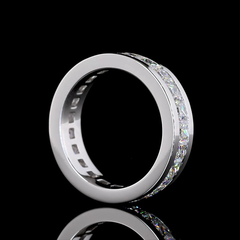 14K White Gold Eternity Band with Channel Set Princess Cut Lab Diamonds - 4.82 Carat Total Weight, E-F Color, VS Clarity - Covaloro Fine Jewelry