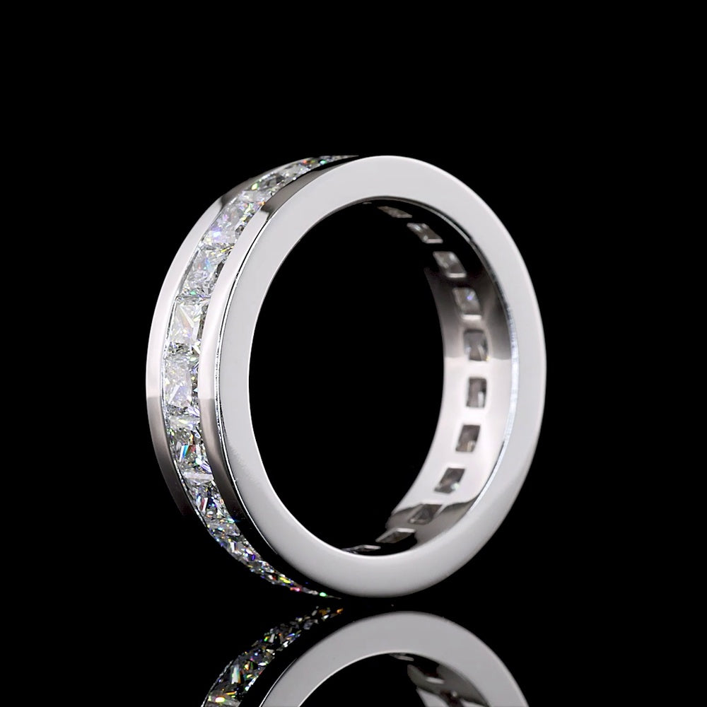 14K White Gold Eternity Band with Channel Set Princess Cut Lab Diamonds - 4.82 Carat Total Weight, E-F Color, VS Clarity - Covaloro Fine Jewelry