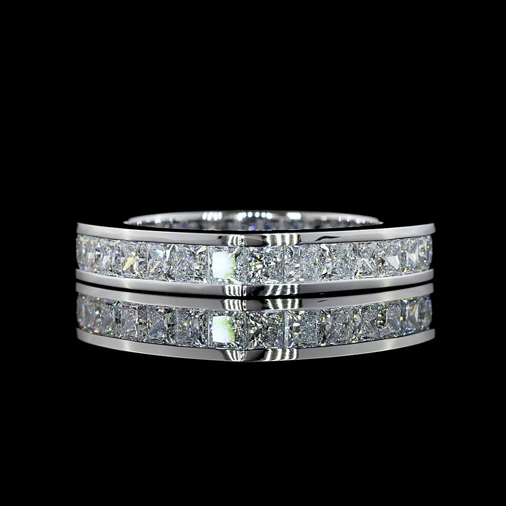 14K White Gold Eternity Band with Channel Set Princess Cut Lab Diamonds - 5.27 Carat Total Diamond Weight - Covaloro Fine Jewelry