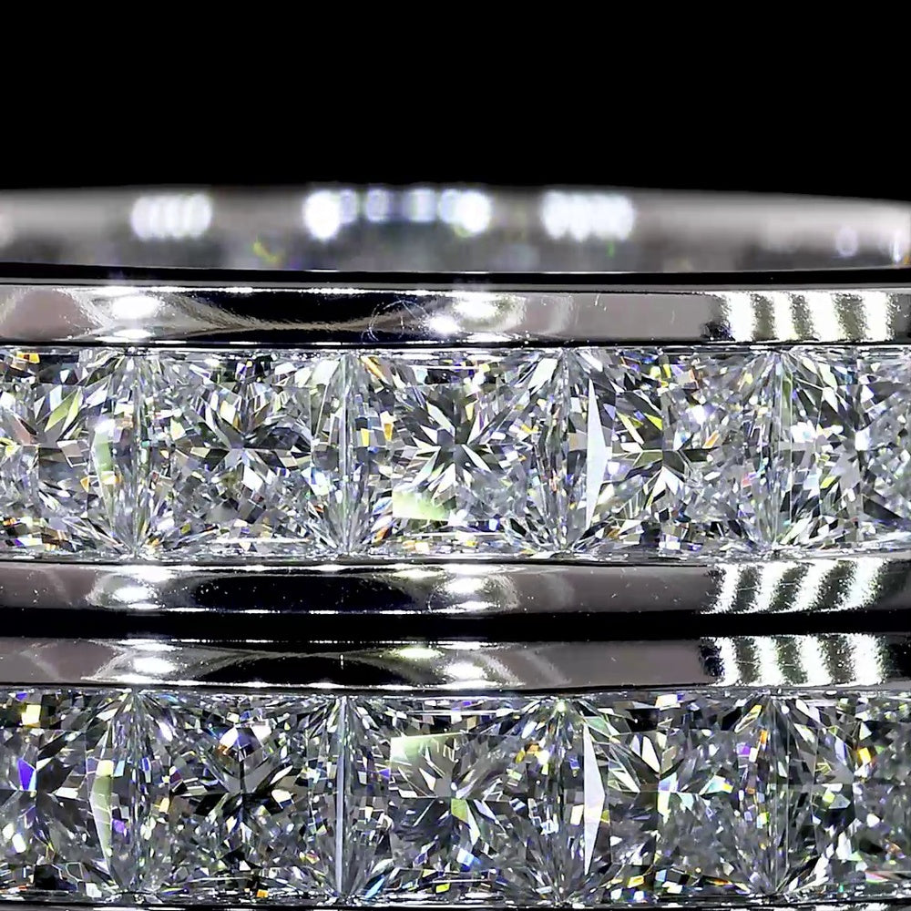 14K White Gold Eternity Band with Channel Set Princess Cut Lab Diamonds - 5.27 Carat Total Diamond Weight - Covaloro Fine Jewelry