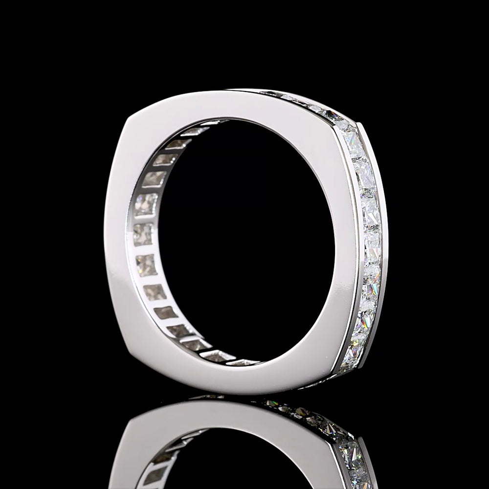 14K White Gold Eternity Band with Channel Set Princess Cut Lab Diamonds - 5.27 Carat Total Diamond Weight - Covaloro Fine Jewelry