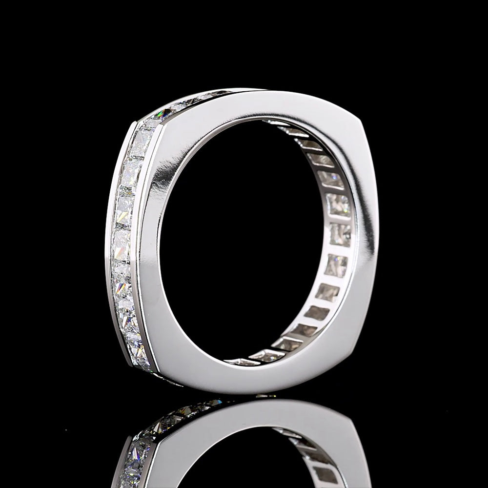 14K White Gold Eternity Band with Channel Set Princess Cut Lab Diamonds - 5.27 Carat Total Diamond Weight - Covaloro Fine Jewelry