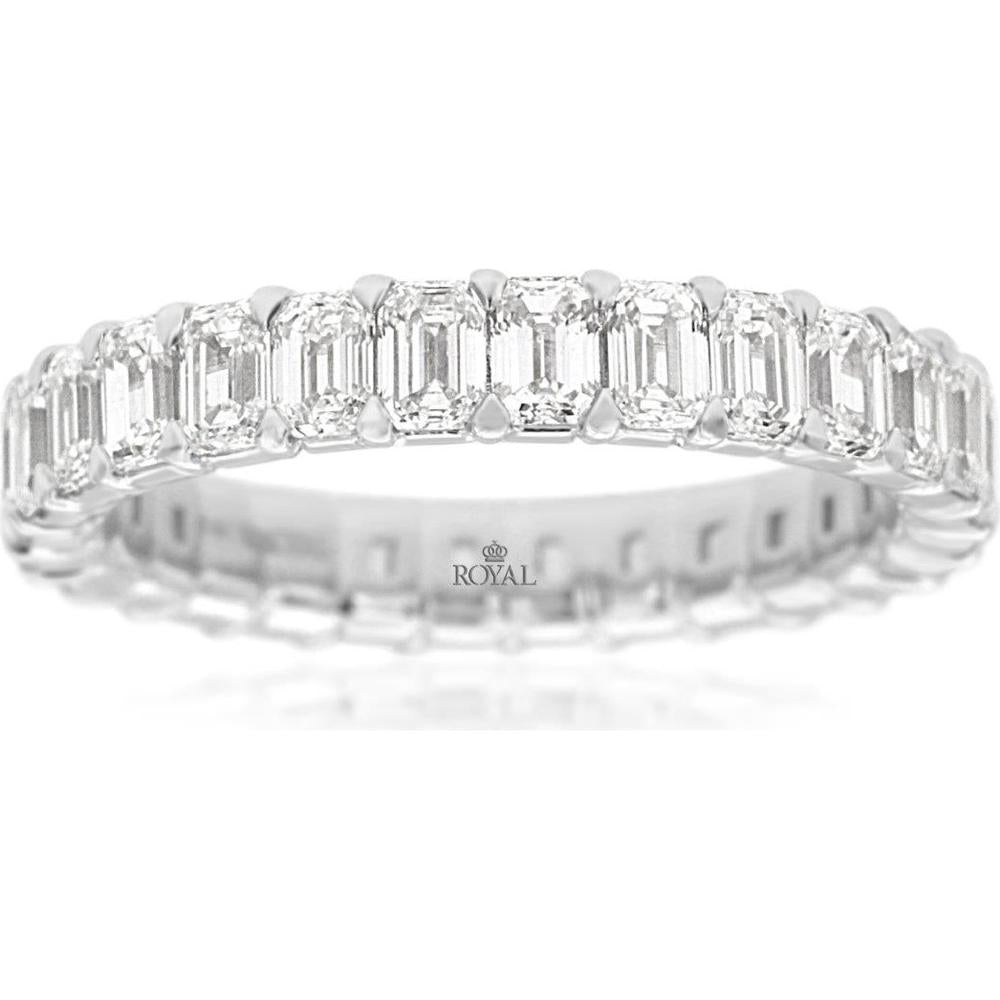 14K White Gold Eternity Band with Continuous Emerald Cut Diamonds - 3.00 Carat Total Diamond Weight - Royal Jewelry
