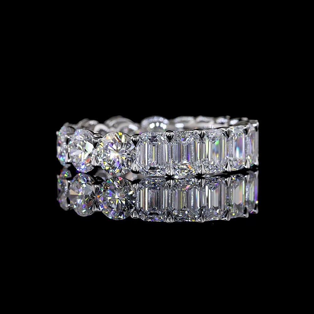 14K White Gold Eternity Band with Emerald Cut & Brilliant Cut Lab Diamonds - 5.84 Carats Total Diamond Weight - Covaloro Fine Jewelry