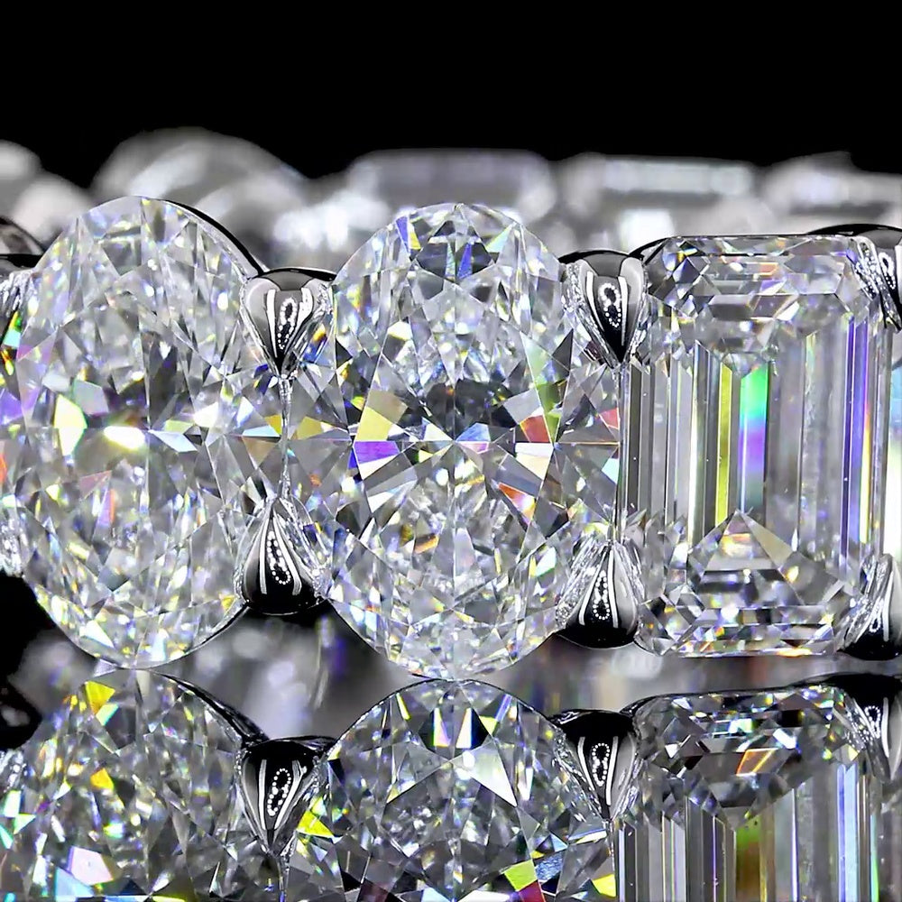 14K White Gold Eternity Band with Emerald Cut and Oval Cut Lab Diamonds - 9.99 Carat Total Diamond Weight - Covaloro Fine Jewelry