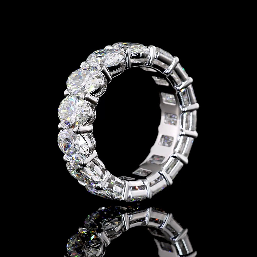 14K White Gold Eternity Band with Emerald Cut and Oval Cut Lab Diamonds - 9.99 Carat Total Diamond Weight - Covaloro Fine Jewelry