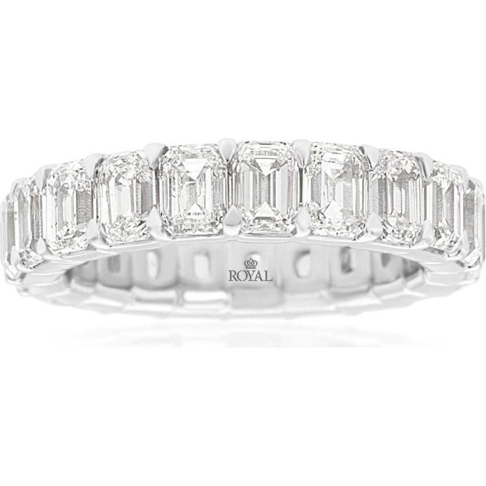 14K White Gold Eternity Band with Emerald-Cut Diamonds - 6.65 Carat Total Diamond Weight - Royal Jewelry