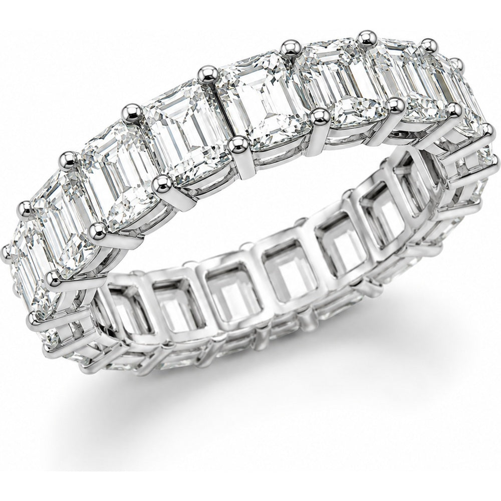 14K White Gold Eternity Band with Four-Prong Set Emerald Cut Diamonds - 3.98 Carat Total Diamond Weight by Auriventus