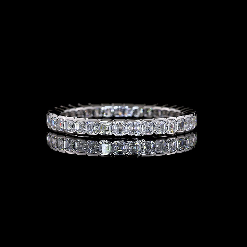14K White Gold Eternity Band with Half-Bezel Set Asscher Cut Lab Diamonds - 1.20 Carats Total Diamond Weight - Covaloro Fine Jewelry