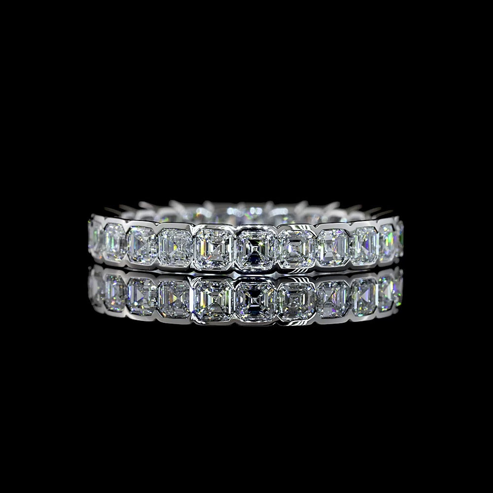 14K White Gold Eternity Band with Half-Bezel Set Asscher Cut Lab Diamonds - 2.00 Carat Total Diamond Weight - Covaloro Fine Jewelry