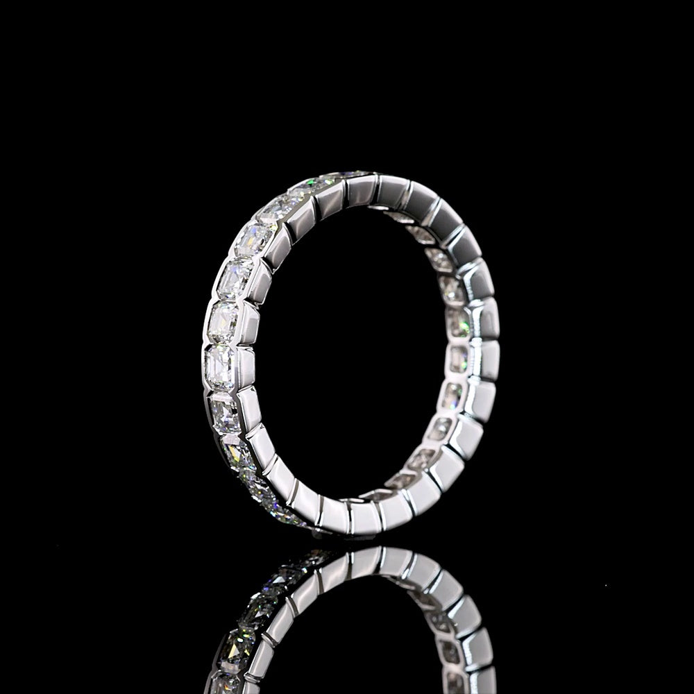14K White Gold Eternity Band with Half-Bezel Set Asscher Cut Lab Diamonds - 2.00 Carat Total Diamond Weight - Covaloro Fine Jewelry