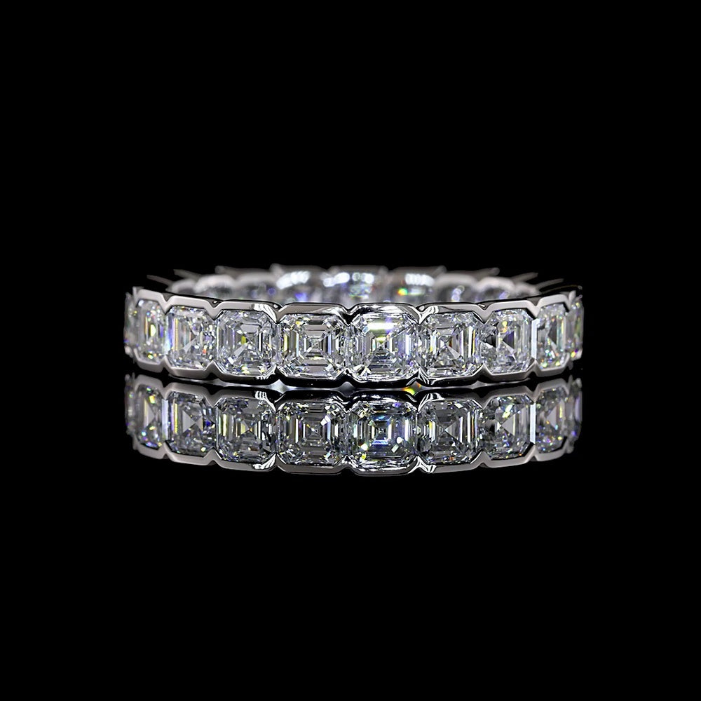 14K White Gold Eternity Band with Half-Bezel Set Asscher Cut Lab Diamonds - 3.22 Carats Total Diamond Weight - Covaloro Fine Jewelry
