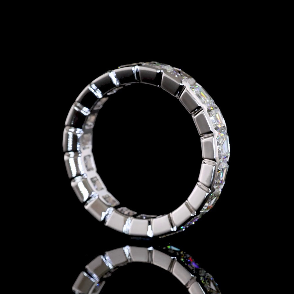 14K White Gold Eternity Band with Half-Bezel Set Asscher Cut Lab Diamonds - 4.31 Carat Total Weight (19 Stones, E-F Color, VS1 Clarity) - Covaloro Fine Jewelry